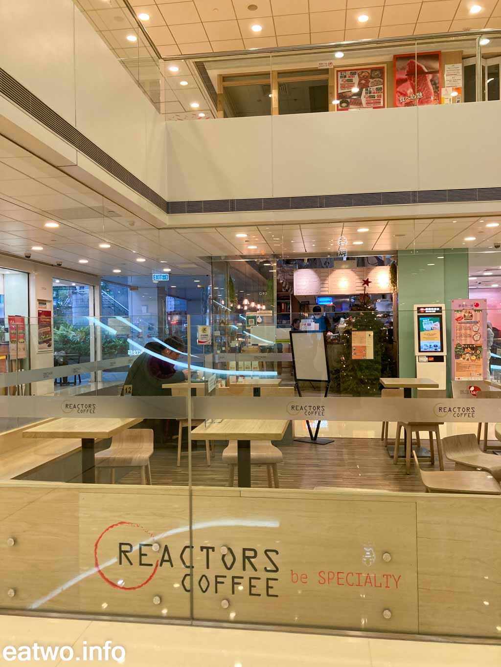 Reactors Coffee’s glass-fronted seating area inside Fortune City One, Sha Tin.