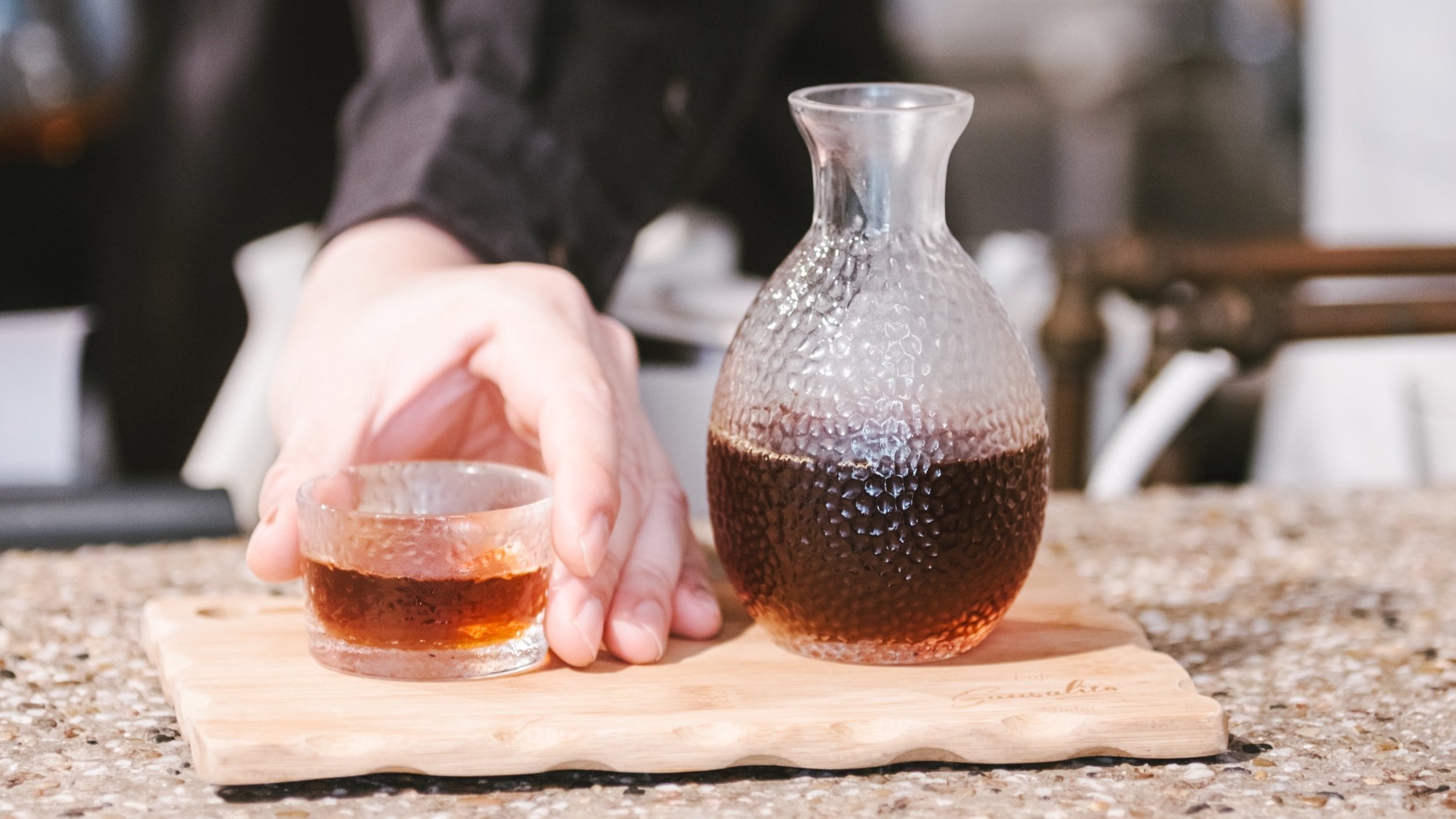 Coffee served in glassware at Café Sausalito